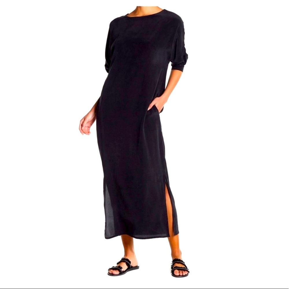 MIKOH LUMAHAI DRESS COVER UP BLACK SILK MAXI W/SIDE SLIT NEW WITH TAGS MSRP $292